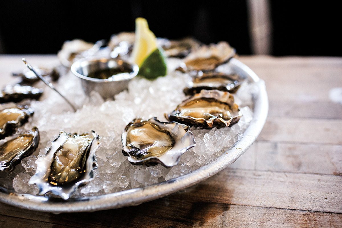 pacific oysters on a platter at hog island oyster co in california