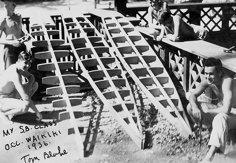 Tom Blake cigar box paddleboards in construction