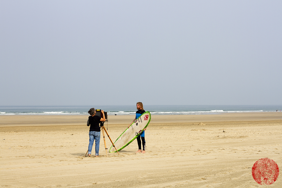 photographer joni sternbach making tin type photographic portrait of surfer ben skinner